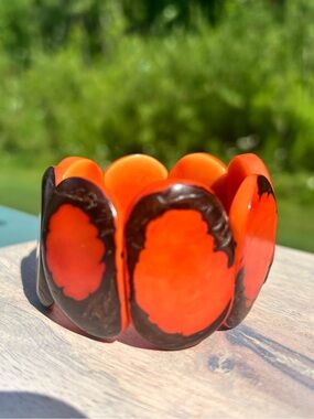Chunky Orange Bracelet Tagua Nut Vegetable  Ivory